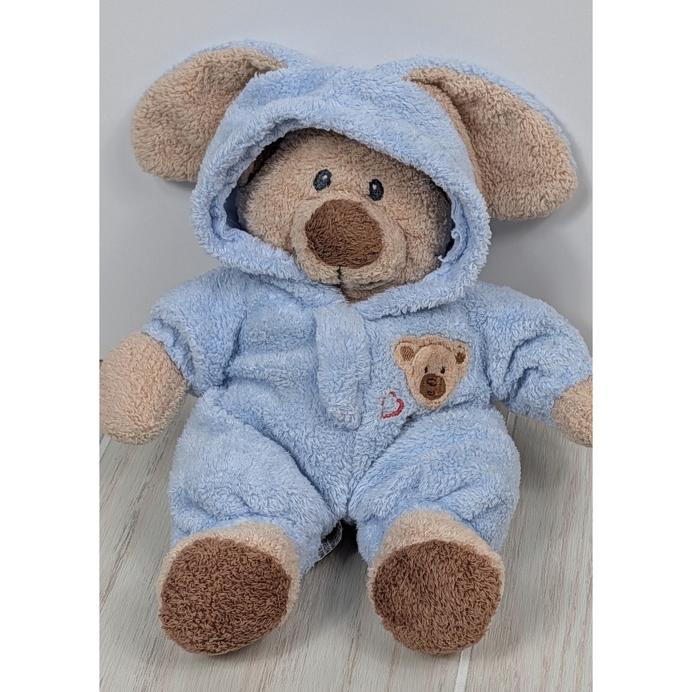 Ty Pluffies Love to Baby Teddy Bear 8"Blue Hooded Pjs Bunny ears Plush 2005